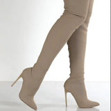 New Large-Size Women's Boots Elastic Boots Retro Women's Fine Heel High Heel High-Heeled Knitted Over Knee