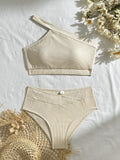 2024 New Solid-Color One-Shoulder Split Pit Strip High-Waist Swimsuit Bikini