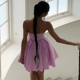 Lavender V-neck Strapless Mini Dress- Outfit