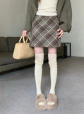 Zingj Woolen Skirt Female Autumn And Winter Vintage Plaid Skirt Tall Waist Show Thin A-Word Skirt Woolen Wrapped Hip Short
