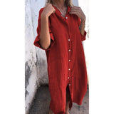 New Spring And Summer Loose Leisure Sleeve Cotton Shirt Dress