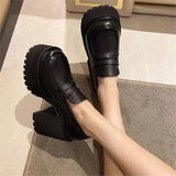 Shoes In The Autumn Of 2025 New Thick-Soled Thick-Skinned Black Round Head Waterproof Small Leather Shoes Women's High