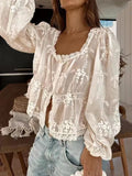 Sexy Lady U Collar Embroidered Long-Sleeved Shirt