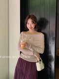 Xixi 2025 Autumn White Standard Temperament Collar Wool Bottom Shirt Long-Sleeved Knitted Shirt Women's Top