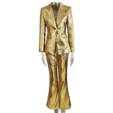 New Star Fashion Gold Lequine Suit Jacket Trouser Suit Two