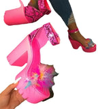 Hairy Word With High-Heeled Sandals Women's One-Character Thick Heel Waterproof Table Fashion