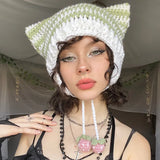 Zingj New Knitted Hat Fox Ear Devil Horn Striped Wool Hat