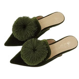 Flat Pointed Slippers Furry Ball Baotou Slipper Tassel Lazy outside Holiday Slippers