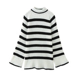 Black-And-White Striped High-Necked Pullover In