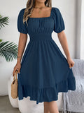 Shooting 2025 Spring And Summer Leisure Side Short Sleeves To Close The Waist Lotus Leaf Side A Dress Women's