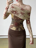 Cloth Forgets Ancient Butterfly Tie-Dye Print Shoulder Asymmetric Tsets Hottie Wind Tight Short