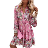 Women's Clothing 2025 Spring And Summer New Sen Series Large Size Women's Dress V-Neck Print Horn Sleeve
