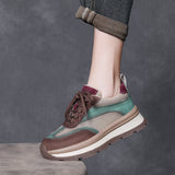 Layer Of Cowhede Thick-Bottomed Sports Casual Shoes Women's Spring New Leather Round Head Tie With Comfortable Single