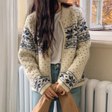 Aesthetic Snowflake Zip Up Cardigan-Outfit