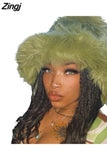 Winter Warm Fur Bucket Hats For Women Outdoor Hat Soft Fleece Fisherman Cap Korean Fashion Chic Lady Causal Caps
