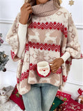 And Winter Sweater New High-Collar Christmas Sweater Elk Bump Pattern Bat Sleeve