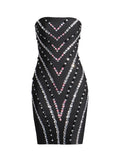 Spring 2025 New Sexy Hot Boa Feng Shui Drill Splicing Design High-Waisted And Hip-Bossed Dress Dress