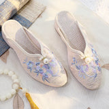 Zingj Plus Size Slippers Women's Summer Low Slope Heel Platform Sandals Embroidery Flower Women's Sandals Slippers Pointed Fashion Nail