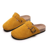 Size 35-45 Vintage Women's Shoes One Foot Flat Bottom Bag Head Half Slippers Women's Summer Wear Round Head Belt Buckle Cool