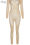 Women Autumn 2023 New Y2K Solid High Street Sexy&Club Slightly Transparent Holes Decoration Long Sleeve Skinny