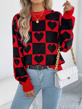 Autumn And Winter Lattice Love Lantern Sleeve Sweater Valentine's Day Women's