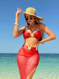 2024 New Sexy Solid Three-Piece Mesh Dress Swimsuit