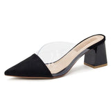 Spring And Summer Net Red Transparent Pointed Thick Heel High Heels Women In The Head Half Slippers Lazy