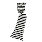 Zingj And Summer Pure Desire Gentle Wind Temperament Suit Female Hollow Out Sleeveless Short Vest Fishtail Skirt Two