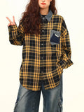 Zingj Advanced Sense Outside Wear Plaid Shirt Female Autumn New Style Loose Recreational All-Match Yellow Plaid