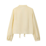 New Fashion Temperament Bow Striped House Silk Lining Long-Sleeved Shirt