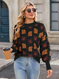 And Winter New Sweater Women's Casual Maple Leaf Pattern Of The Flower Round Collar Knitted
