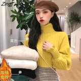 Sweater Women Aesthetic Solid Lantern Sleeve Korean Preppy Style Sweet Cute Ladies Warm Loose Casual Streetwear