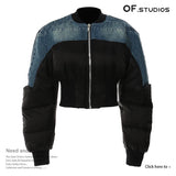 New Denim Washing Splicing Personality Cotton Coat
