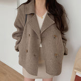 Chic Autumn And Winter French Temperament Suit Double Buckle Loose Leisure Long Sleeves Warm