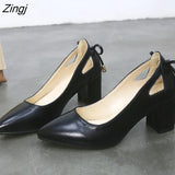 Quality Women Pumps Pure Color Square High Heels 6CM Fashion Black Leather Shallow Wedding Shoes Woman Large Size