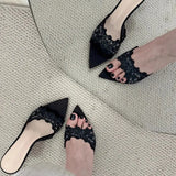 Champagne-Colored Lace High-Heeled Slippers Women 2025 Spring And Famous Women's Pointed-And-Tou