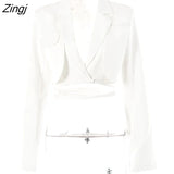 Gray Double Layer Bandage Slim Blazer Women Long Sleeve Pocket Short Jacket Female Notched Collar Outwear Tops 2023