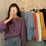 Zingj Women's Fall 2024 New Korean Version Loose Sleeve Student Lantern Sleeve Long-Sleeve T-Shirt Women's Solid Color Bottom Shirt