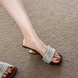 Water Drill High-End Feeling With High-Heeled Sandals Women Summer Rough Heel Wearing A Word Drag Slope And Cold