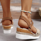 Grass Weaping Hemp Rope Slopes And Light Sandals Women Thick-Spoe With Buckle Beach Cool