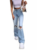 Broken Hole Slim Horn Jeans Woman-Outfit
