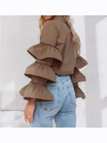 Design Feeling White Lotus Leaf Sleeve Shirt 2025 Autumn And Winter New Casual