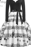 Dress Women Winter Long Sleeve V Neck Elegant Vintage Santa Claus Print Xmas Party Outfits Black Big