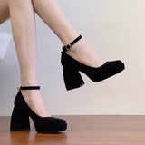 Platform High Heels French Small Fragrant Wind Mary Jane Shoes Square Head Thick Heel Single Shoes Female Spring And Autumn