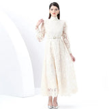 New High-End Heavy Industry Mesh Splicing Embroidery To Collect Thin French Elegant Lantern Sleeve