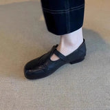 Spring And Autumn Retro Black Small Leather Shoes Women's T-Shaped Round Head Mary Jane Shoes New Flat-Bottomed Casual Birken
