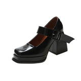 Mary Jane High Heel Women's One-字 Button 2025 Early Spring Retro Square Women's Shoes Waterproof Station Coarse Heel Single Shoes