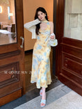 Xixi 13 Line 2025 Summer New Temperament Printing Lady Elegant High-Waist Sling Dress