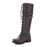 Large-Size Knight Boots Women Low And Flat Bottom Round Head Belt Buckle Cross-Tie