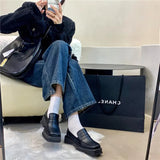 Bottom Head British Wind Small Leather Shoes Women In The Spring Of 2025 To Spell A Niche Paint Leather Lefu Women's Single